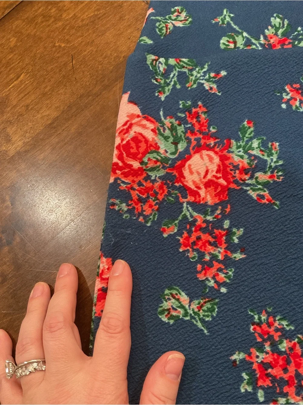 LuLaRoe Navy Pencil Skirt with Red Floral Print